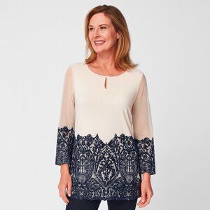 ALI MILES shirt top blouse tunic embroidered M